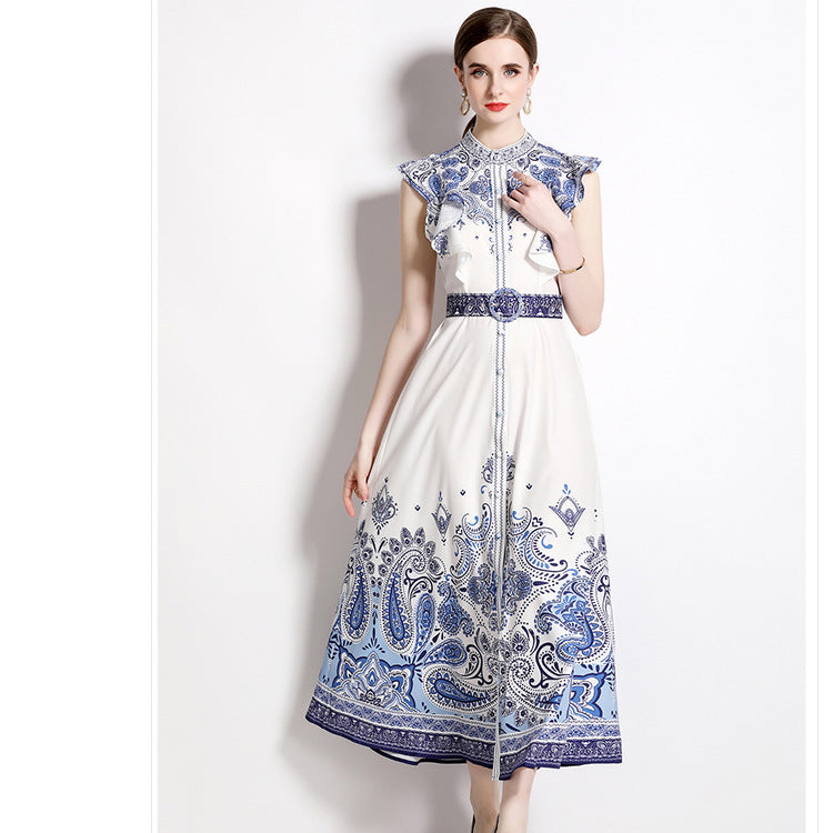 Women's Holiday Style Printed Long Skirt Waist