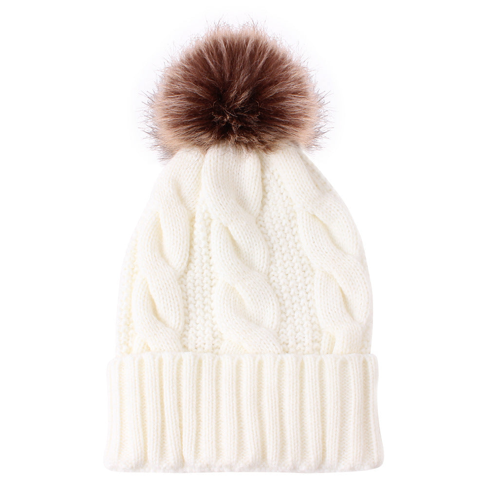 Women's Warm Plush Thickened Wool Ball Knitted Hat