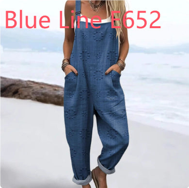 Women's Vintage Print Jumpsuit Loose Sleeveless Design Sexy