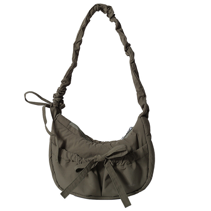 Temperament Wild Nylon Pleated Bow Girls' One-shoulder Bag