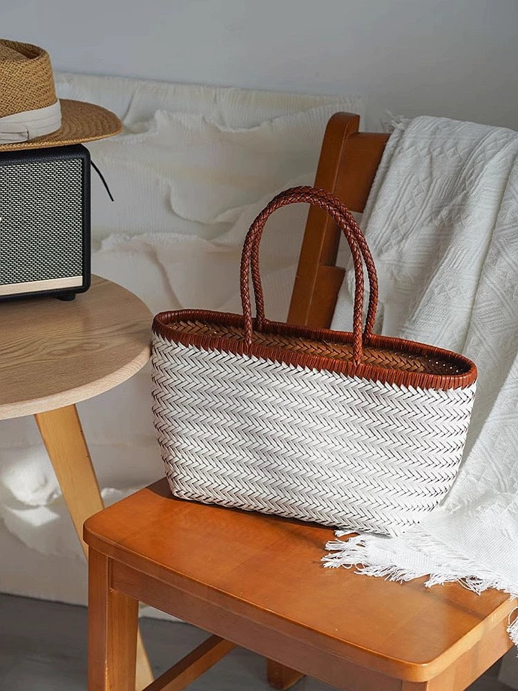 Women's Vintage Leather Shoulder Basket Bag
