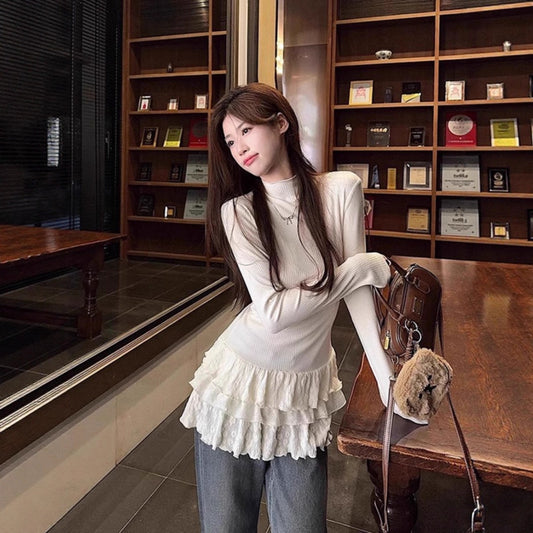 Women's Top Autumn And Winter New Brushed Fleece Long Inner Sleeve With Chic Hem