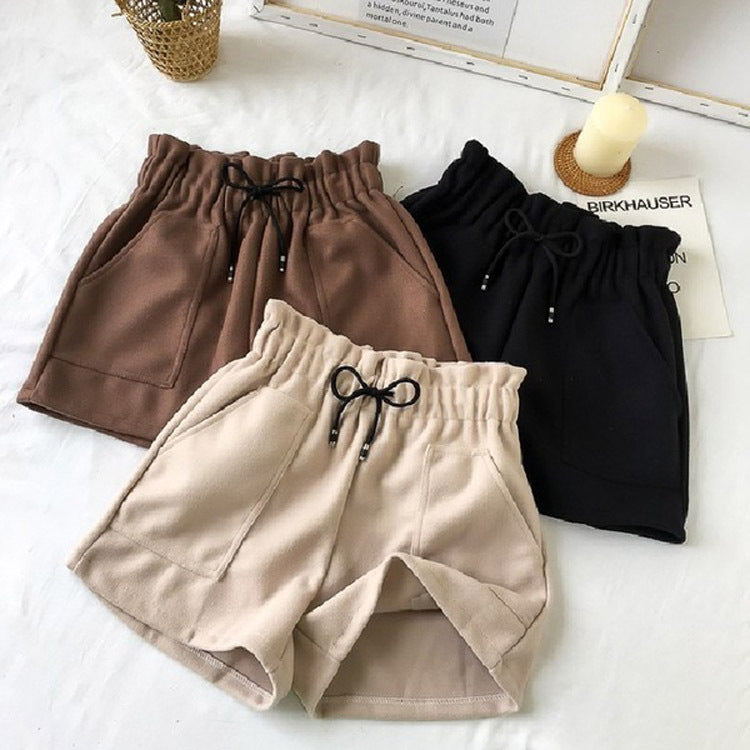 High waist wear pants woolen shorts