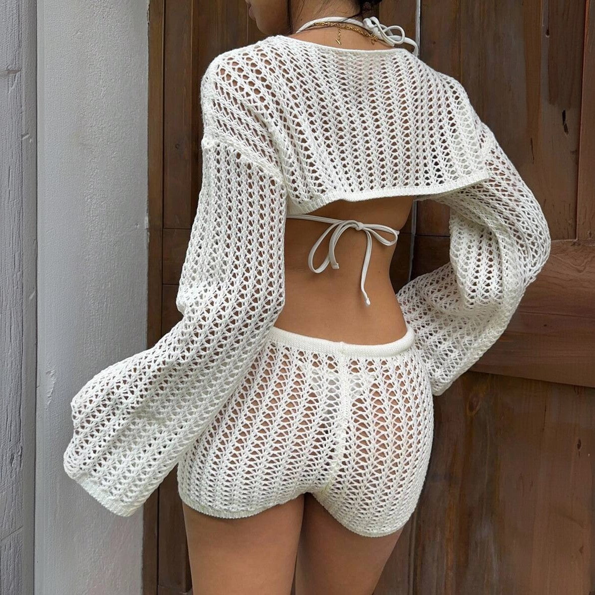 Sexy Hollow-Out Blouse Sun-Protective Set For Women