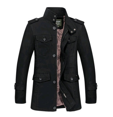 Cotton washed large size men's business stand collar coat autumn new middle-aged casual windbreaker jacket