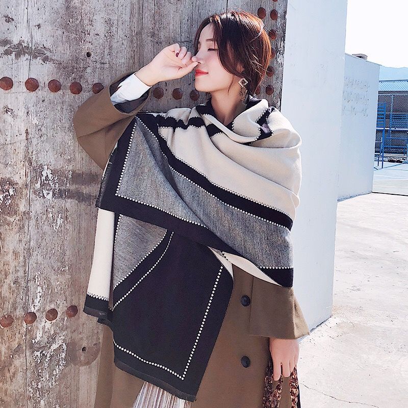 Women's double-faced jacquard cashmere scarf