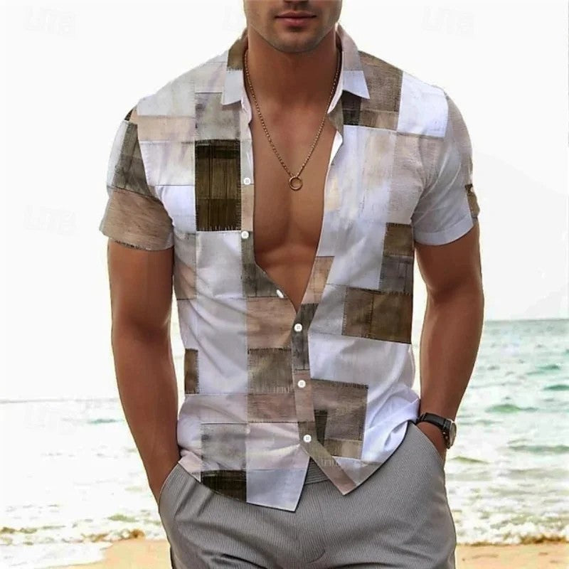 Men's Retro 3D Printed Lapel Short-Sleeve Shirt