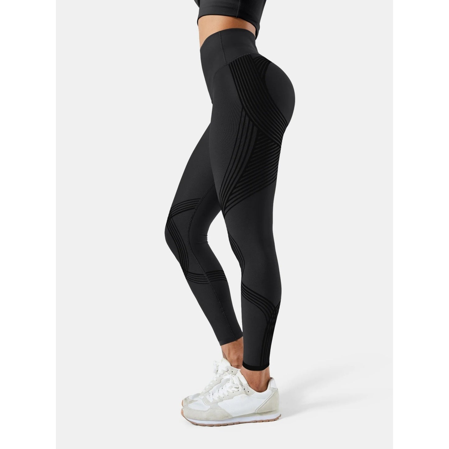 Womens High-waisted Butt-lifting, Form-fitting Workout Pants With A 3D Striped Design
