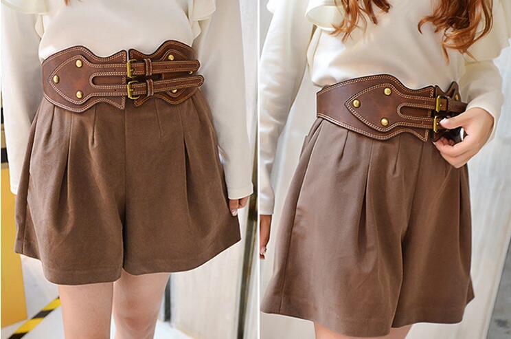 Women's Double Pin Buckle Head Elastic Wide Belt