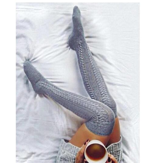 Pure Color Long Tube Over The Knee Pile Pile Socks