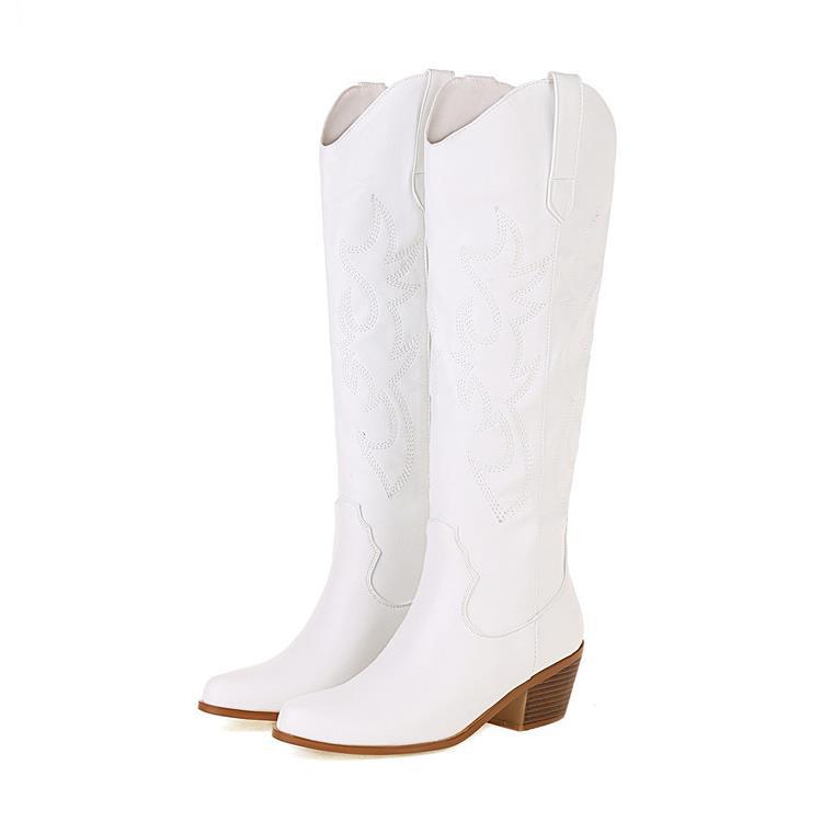 V Cut Western Cowboy Boot Women's High Heel Pointed Toe Knight Boots Below The Knee Boots Slim High