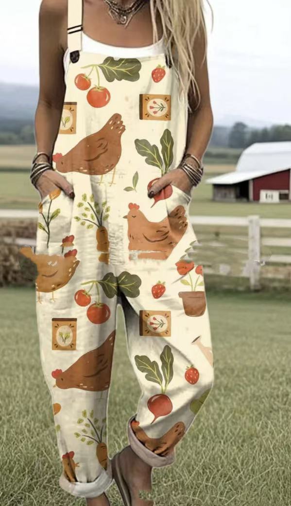 Printed Pocket Women's Suspender Trousers