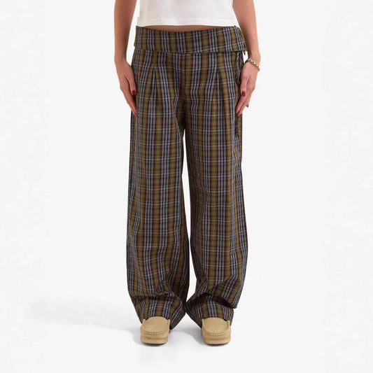 Casual Checkered Straight-leg Pants For Women
