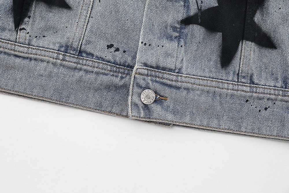 Five-pointed Star Splash Ink Patterned Denim Jacket