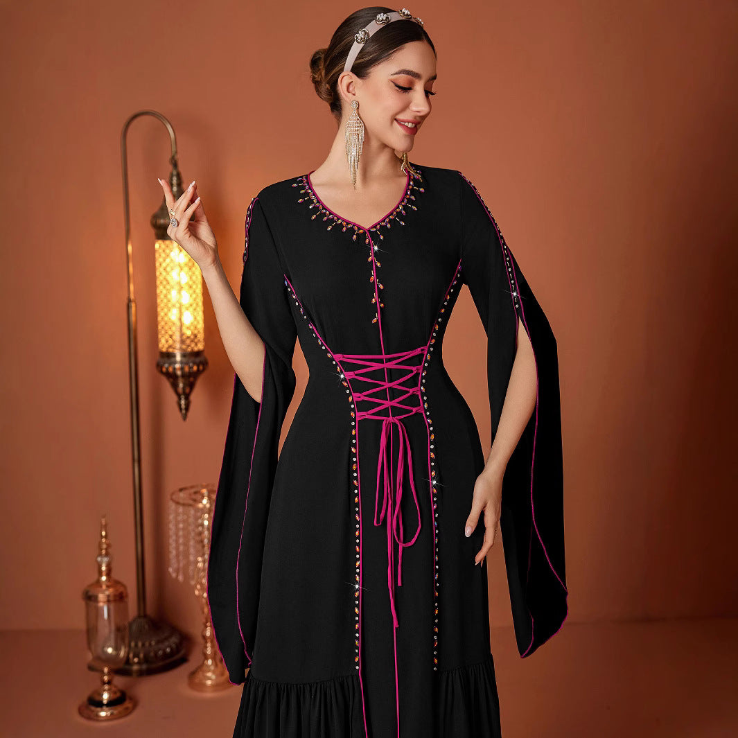 Stitching Drawstring Fashion Womens Dress