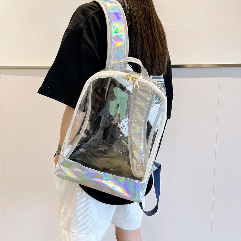 PVC Transparent Waterproof Backpack Large Capacity Student Schoolbag