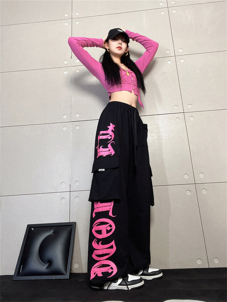 Women's Black Rose Pink Printed Workwear Pants