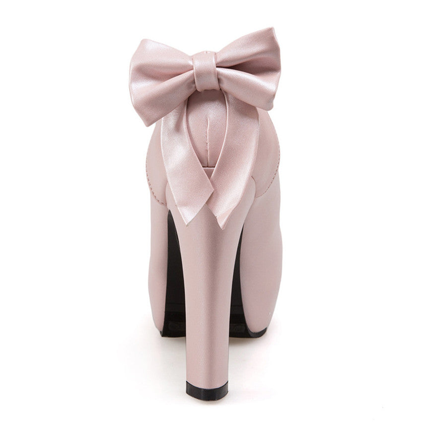 Round toe bow high heels