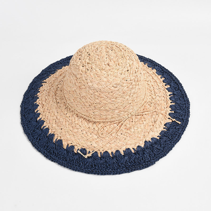 Women's Big Brim Shade Sunscreen Color Matching Raffia Hat