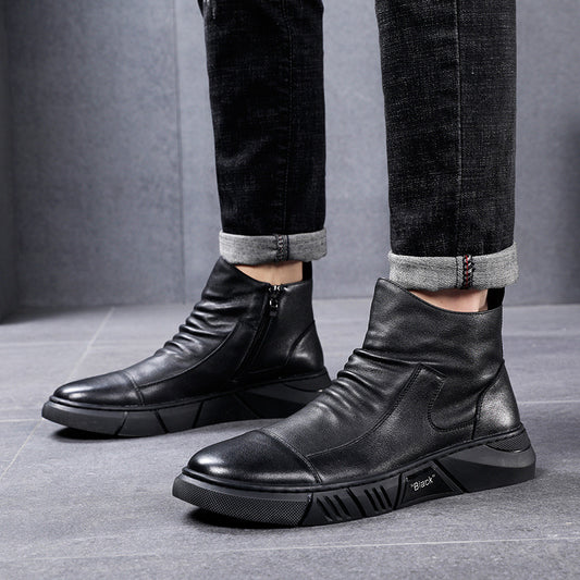 Mid-Cut Short Boots Tooling Men's Shoes Military Boots High-Top Leather Men's Boots