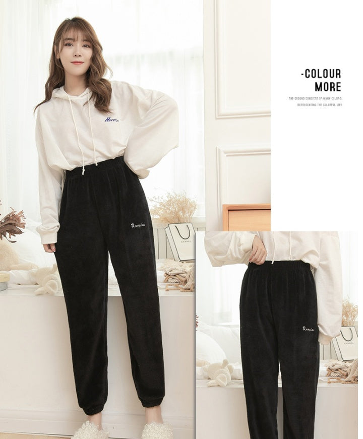 Korean Style Warm Coral Fleece Casual Loose Pajamas
