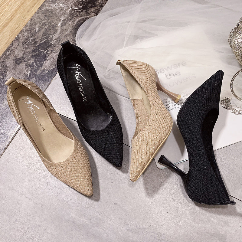 Women's stiletto knit single shoes