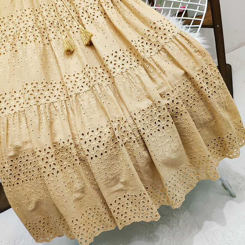 High Waist Stitching Crocheted Fairy Large Swing A- Line Mid-length
