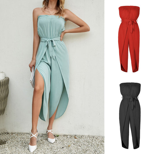 Jumpsuit Off-neck Elastisk Talje Snørebånd Dametøj