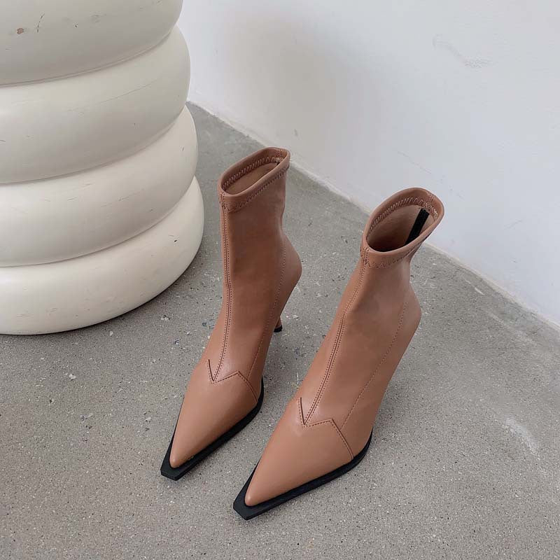 Fashion Leather Women's Pointed Toe High-heeled  Boots