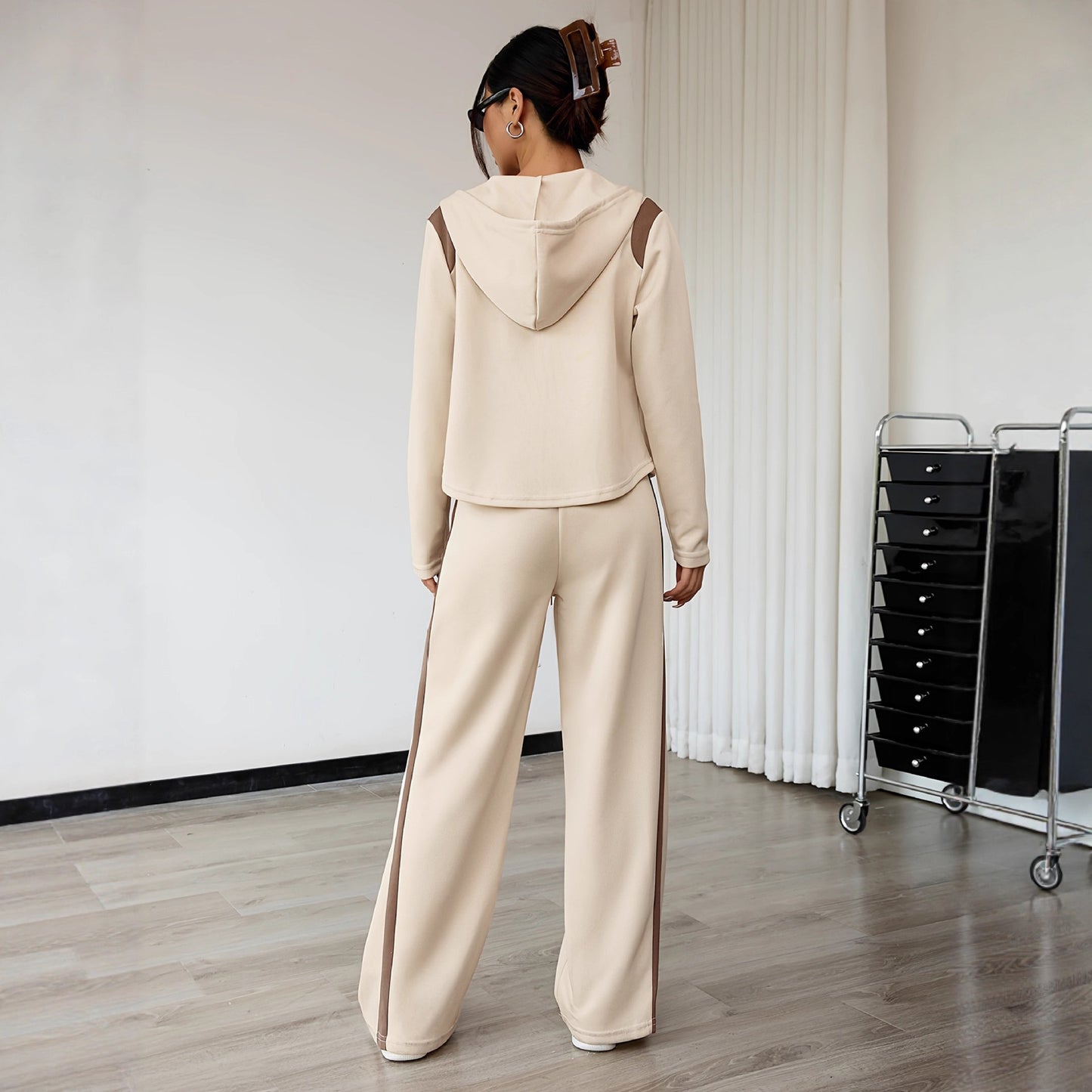 Womens Casual Hooded Cardigan Top And Pants Fashion Set