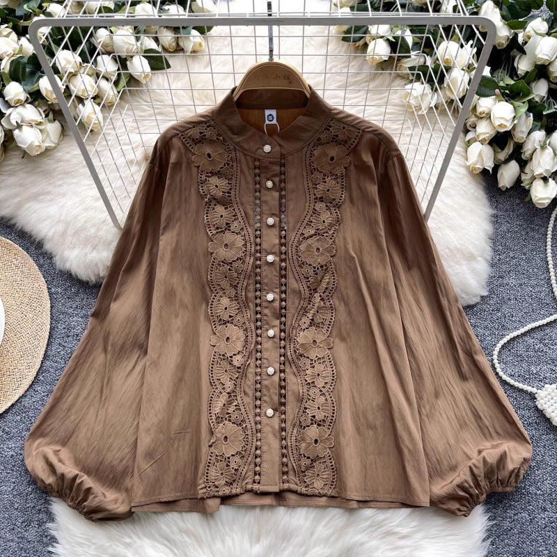French Shirt Women's Early Autumn New Sweet Heavy Lace