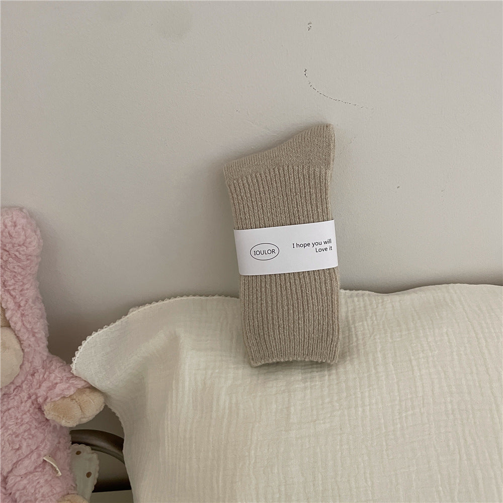 Solid-color Wool Socks Extra-thick And Warm Mid-calf Socks