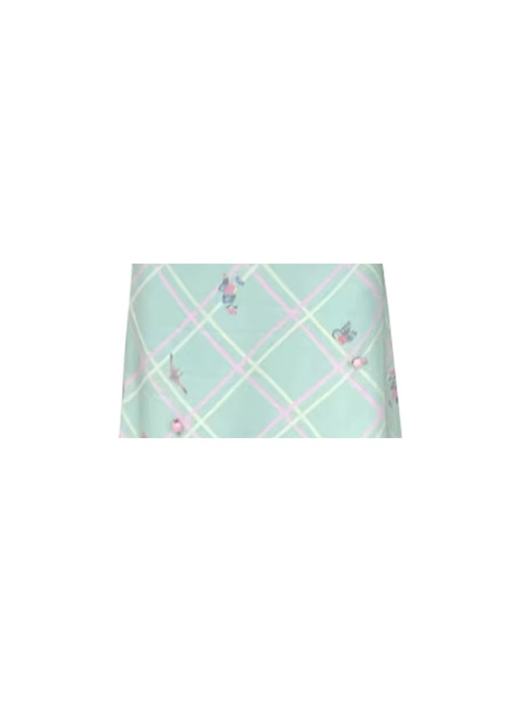 Women's Retro Green Plaid Floral Skirt