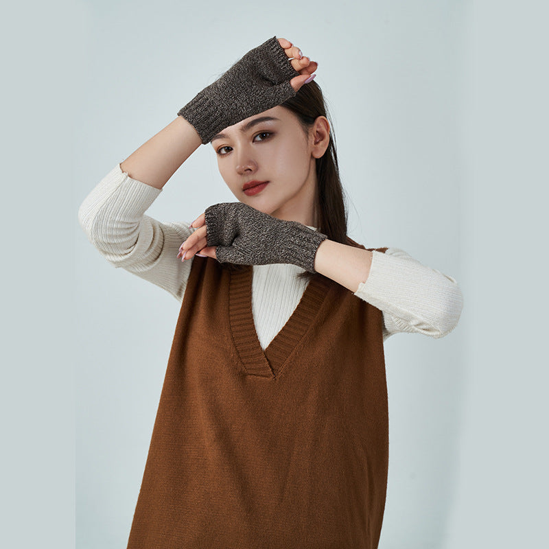 Wool Thread Warm Half Finger Gloves