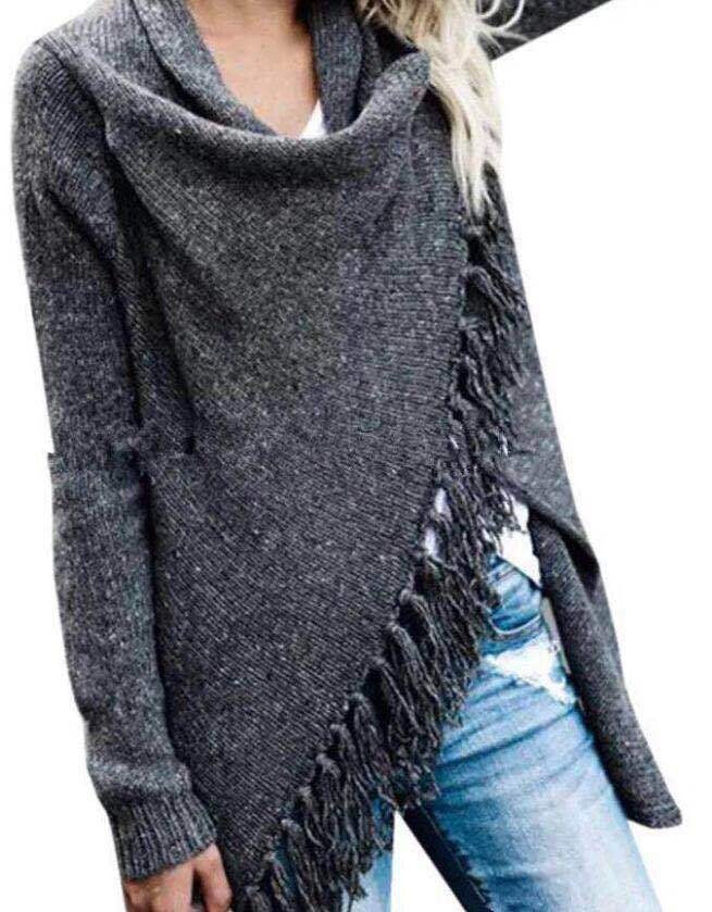 Long Slim Fit Fashion Tassel Stripe Coat Sweater