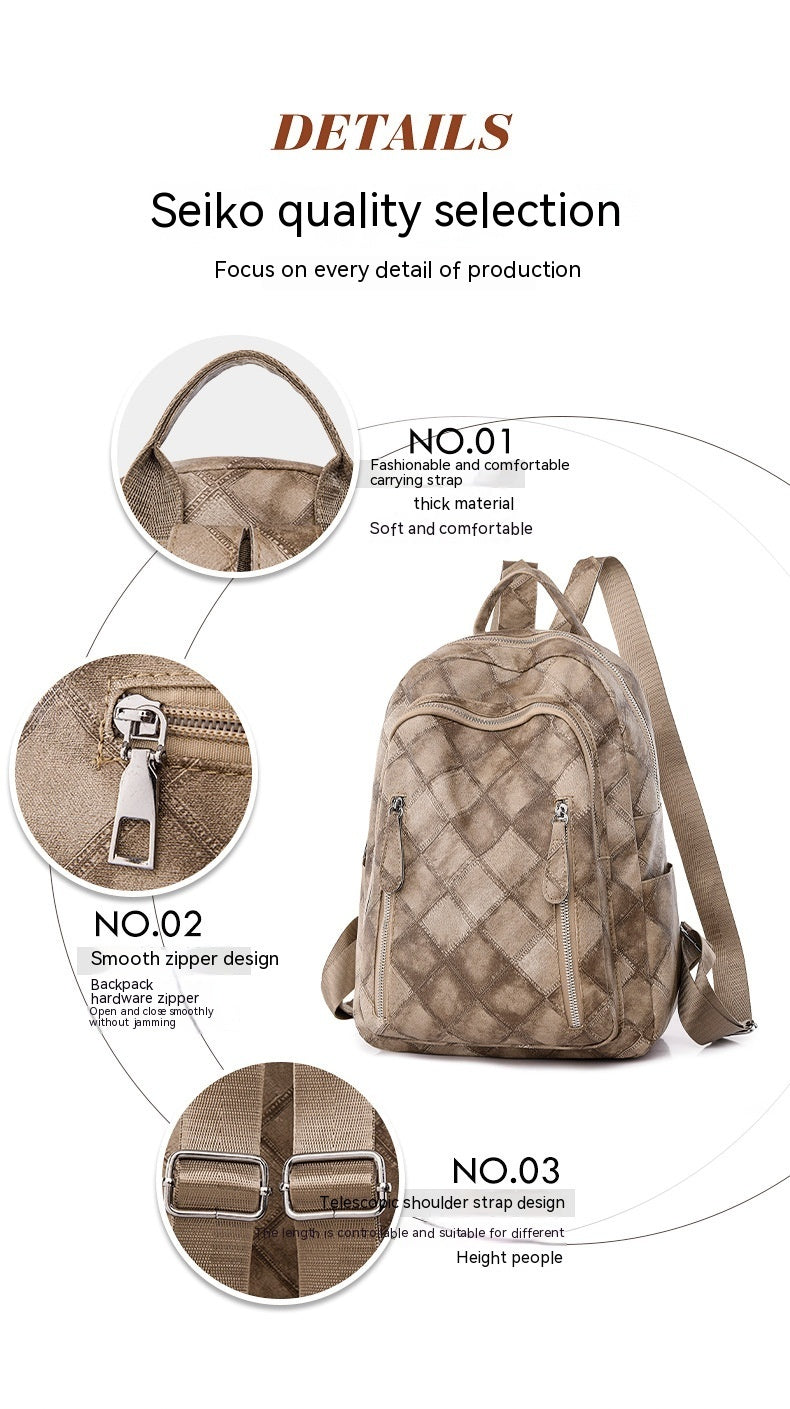 Casual Retro Women's Soft Leather Fashion Rhombus Urban Simple Backpack