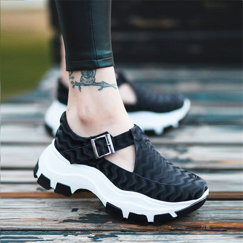 Women's Belt Buckle With Platform And Large Size Platform Heel Casual Shoes