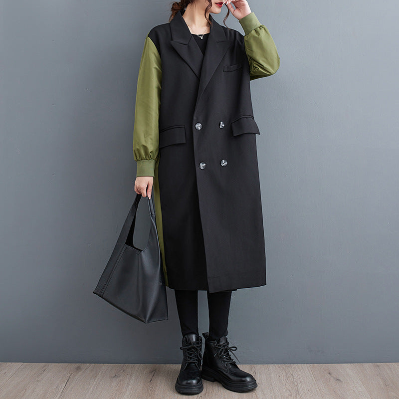 Temperament Fritid Farvematchende Dobbeltlags Revers Cardigan Trenchcoat