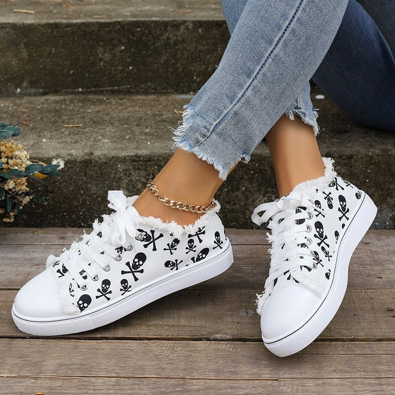 Stilfulde graffiti hip-hop casual hvide sneakers med snørebånd foran