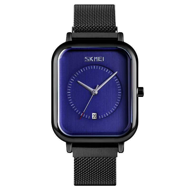 Fashionable Mens Square Business Quartz Student Mens Mesh-Strap Waterproof Calendar Watch