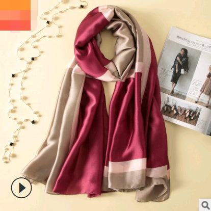 Spring, summer and autumn, new flowers, elegant and high-end artificial silk scarf, female decorative shawl, sunscreen beach towel