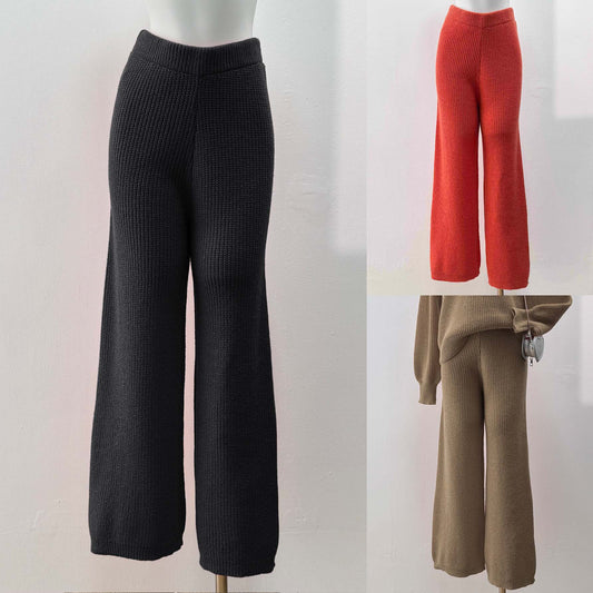 Women's Pants Woven Wool Pants Casual Straight Wide Leg Pants Mid-high Waist Trousers