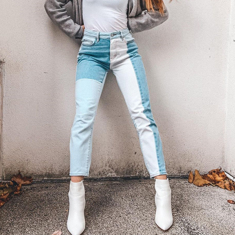 Street Photo Contrast Stitching Straight Jeans