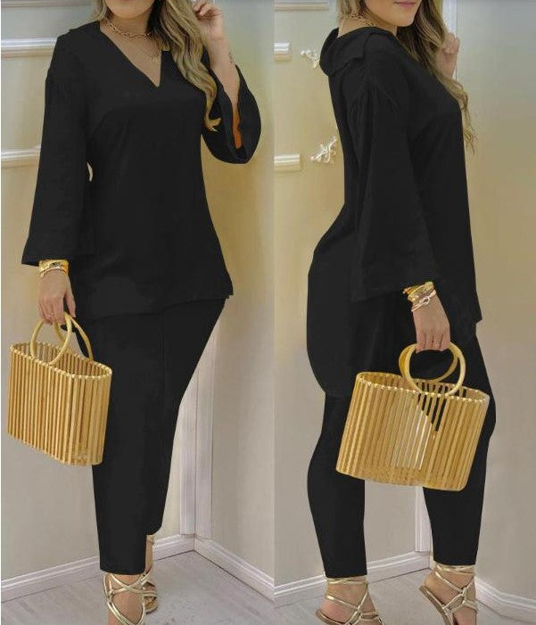 Bell Sleeve Top og Bukser Modedragt til Kvinder