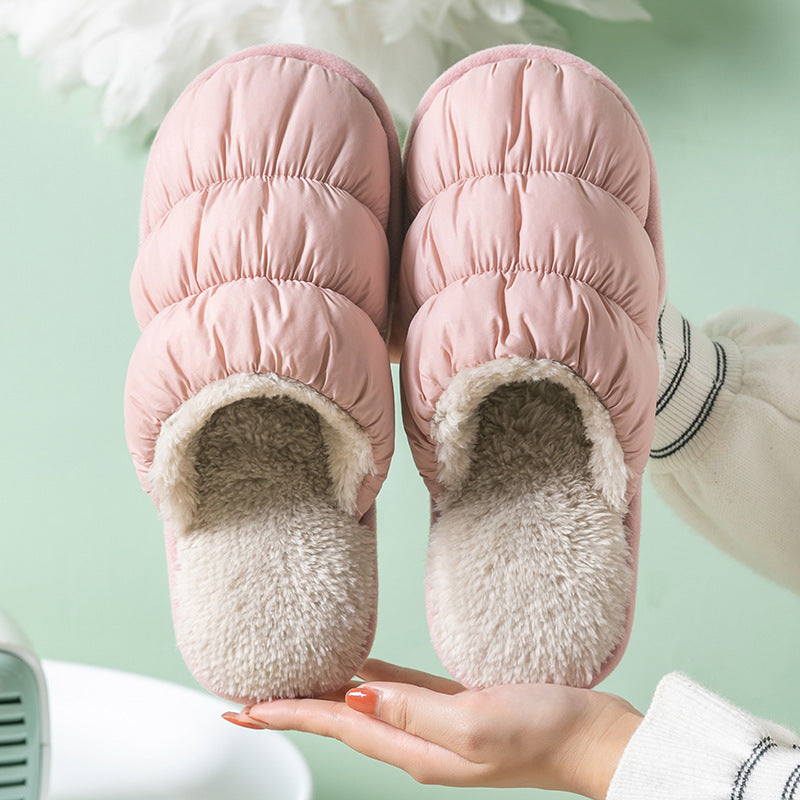 Feather Cotton Slippers Women's Household Warmth, Non-Slip And Waterproof