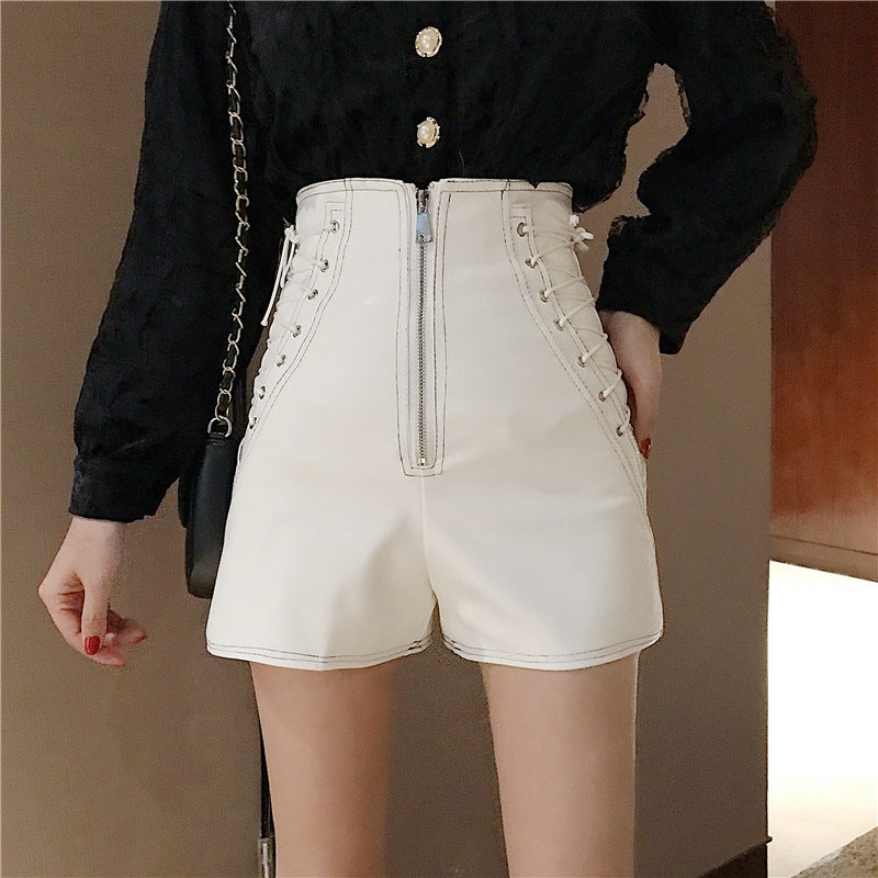 Slim slimming wide-leg pants with zipper leather pants