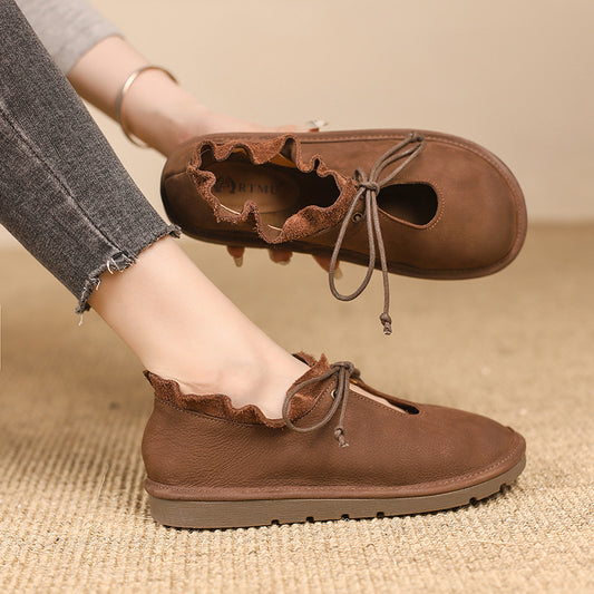Retro Round Head Leisure Women's Flat British Style Soft Sole Shoes
