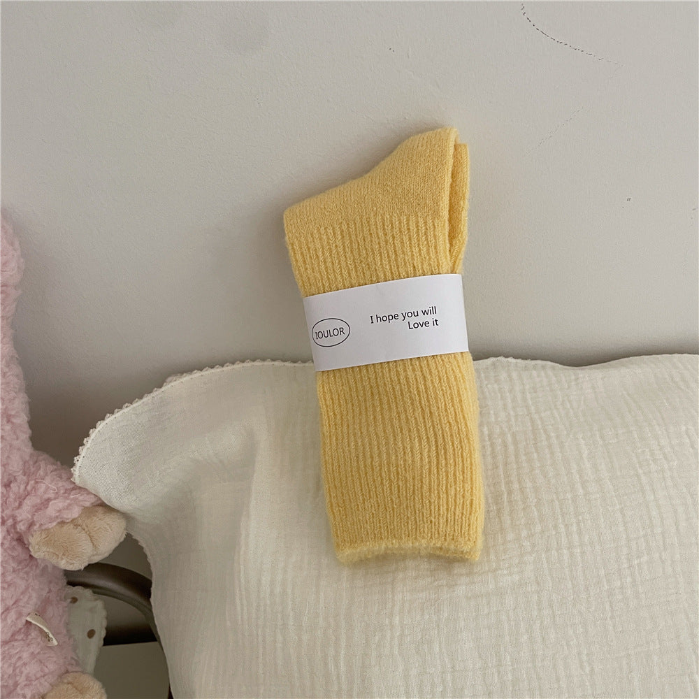 Solid-color Wool Socks Extra-thick And Warm Mid-calf Socks