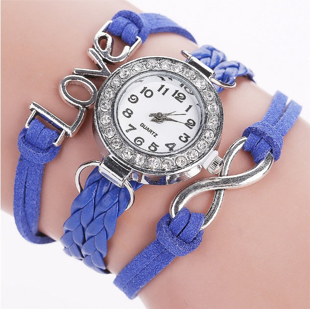 LOVE Korean velvet strap with women's diamond winding bracelet watch