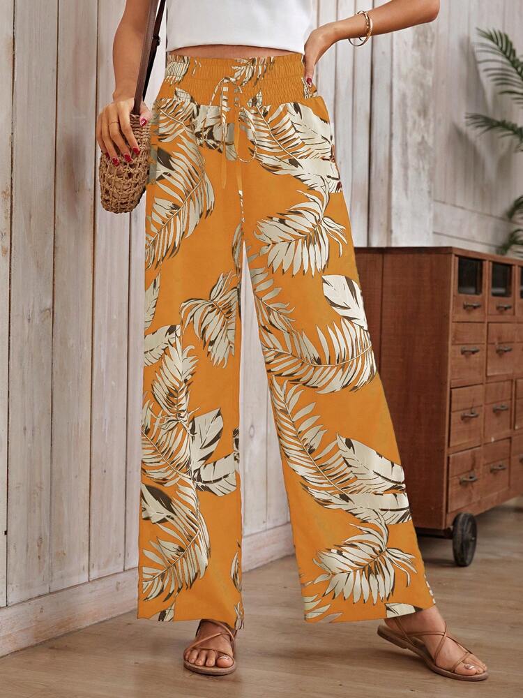 Women's Casual Digital Printing Loose Drawstring High Waist Trousers